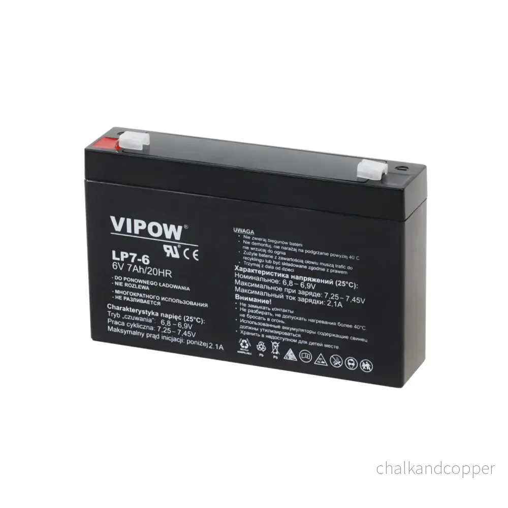 Vipow underhållsfritt 6V 7Ah gelbatteri för UPS