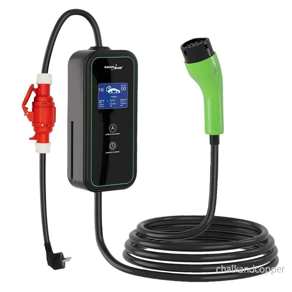 GreenBlue-laddare för EV/PHEV, bärbar, typ 2, kabellängd 6,8 m, IP65, 11 kW, 220–380 V växelström 50/60 Hz, 16 A, 3-fas, GB1100 - Bild 2