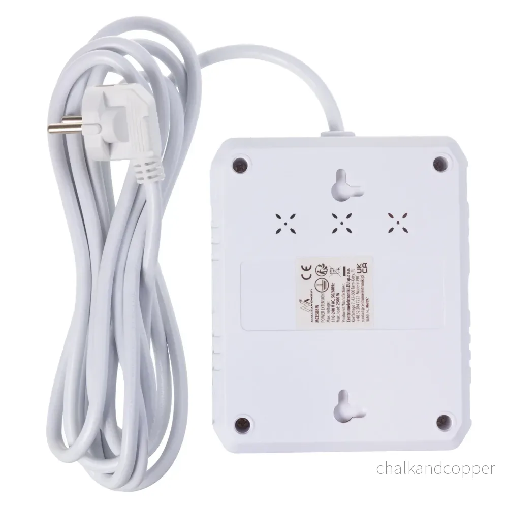 Maclean grenuttag, förlängningskabel 2 uttag + 3xUSB, 110-240V AC 50/60Hz, 2,1A max 2500W, 3 m, vit, MCE388 W - Bild 3