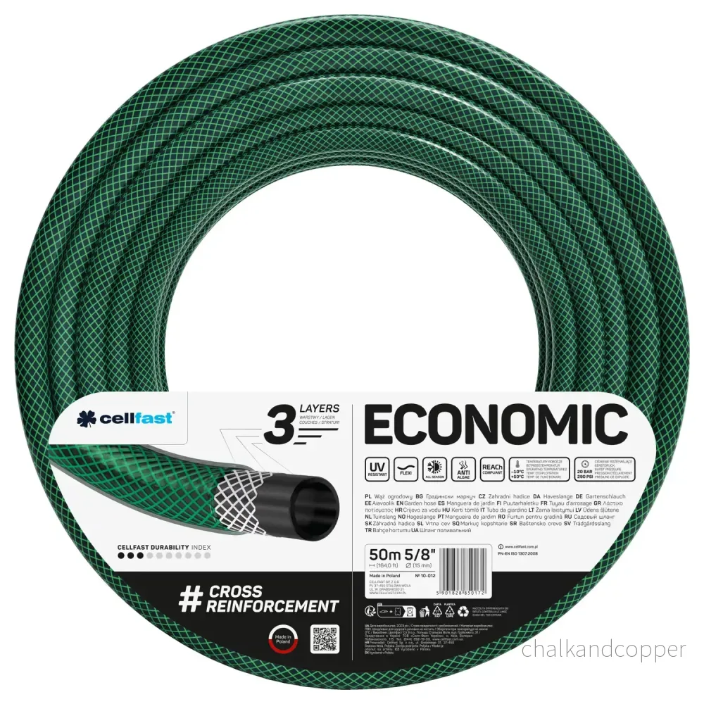 Cellfast trädgårdsslang, 3-lagers, korsflätad polyester, 5/8" 50 m, Economic