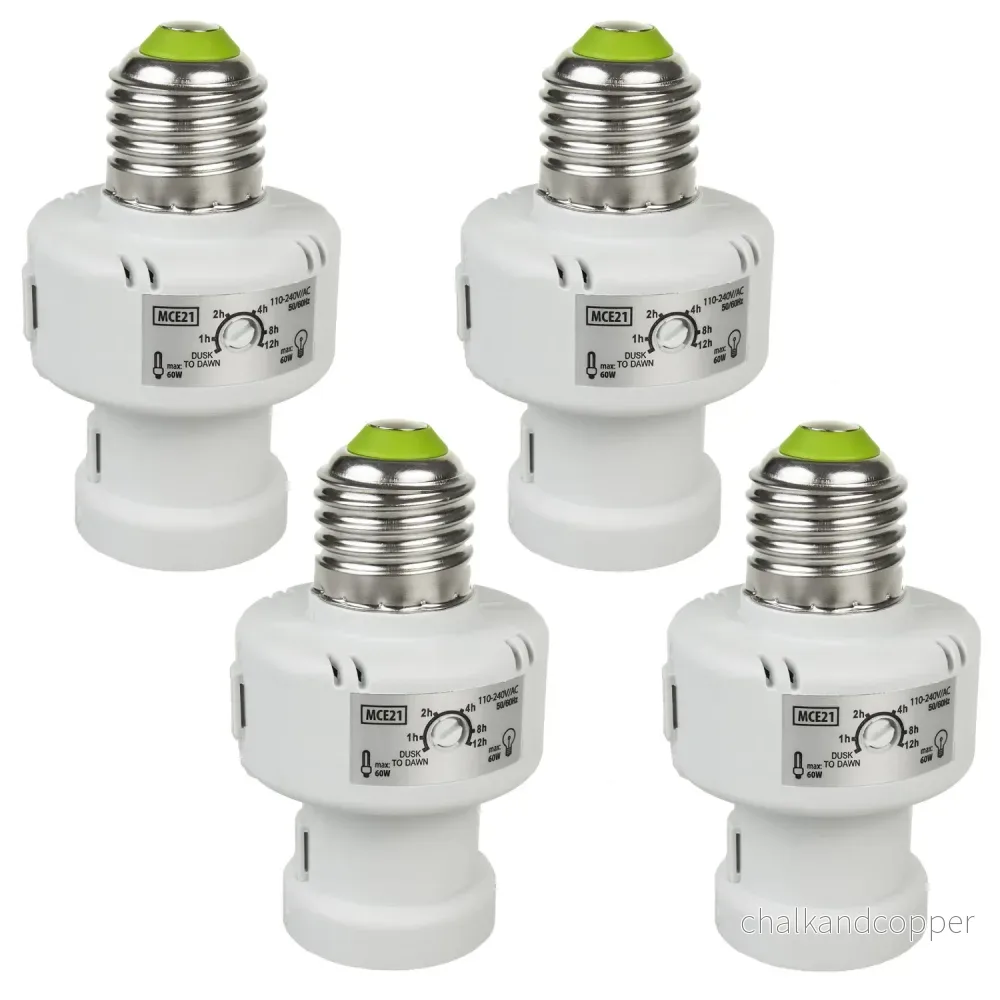 Maclean glödlampshållare, E27, max. 100W, med skymningssensor, timer, vit, MCE21W, 4 st