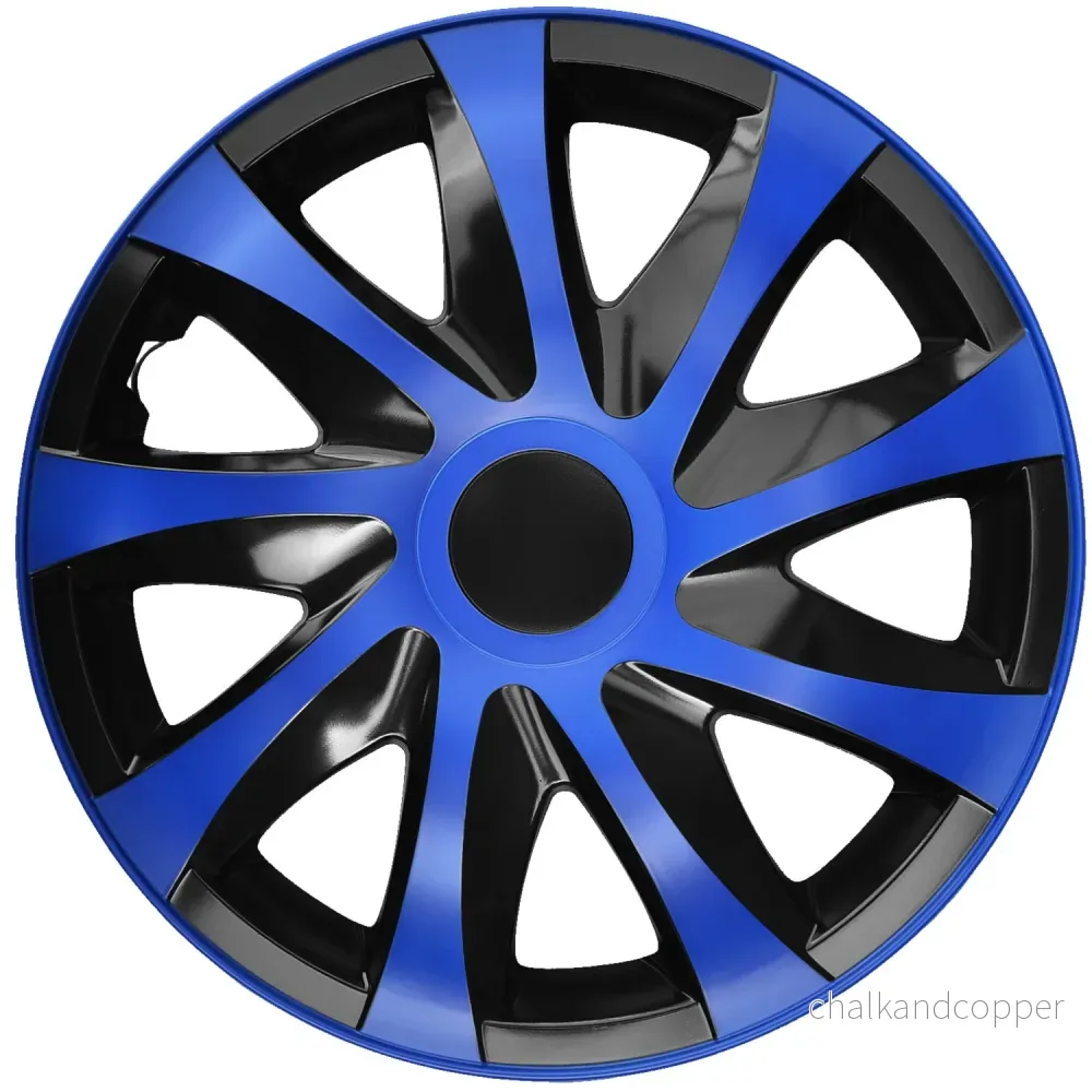 Uppsättning 15″ DRACO navkapslar blå/svart 4 st Uppsättning 15″ DRACO navkapslar blå/svart 4 st