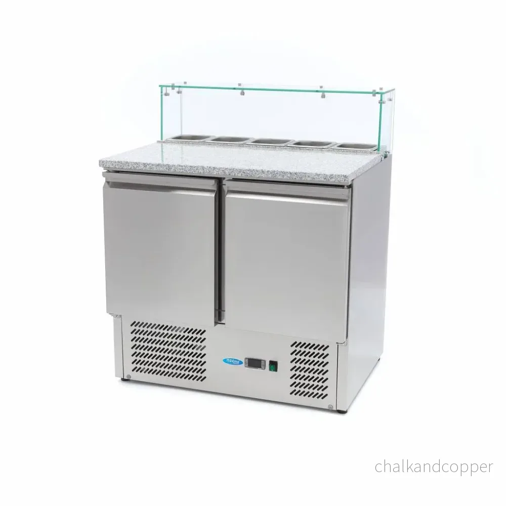 Kylbord / pizzabänk - 90 cm - 2 dörrar - Passar 5 x 1/6 GN - inkl. glaslock