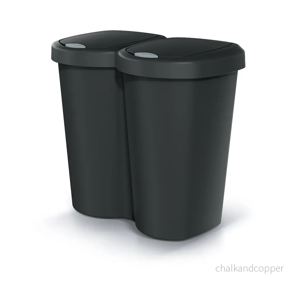 Papperskorg Compacta B Duo, svart, volym 40L, ett fack, två lock, väggmonterad version, NDBS40-S411