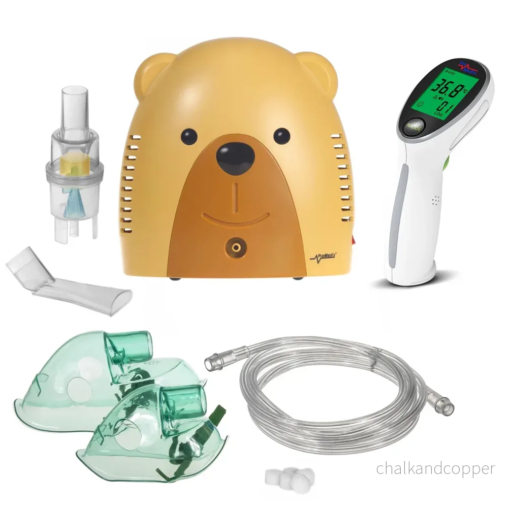 Promedix barninhalator, nallebjörn, nebulisator, mask, filterset, PR-811 + Promedix PR-960 beröringsfri infraröd medicinsk termometer