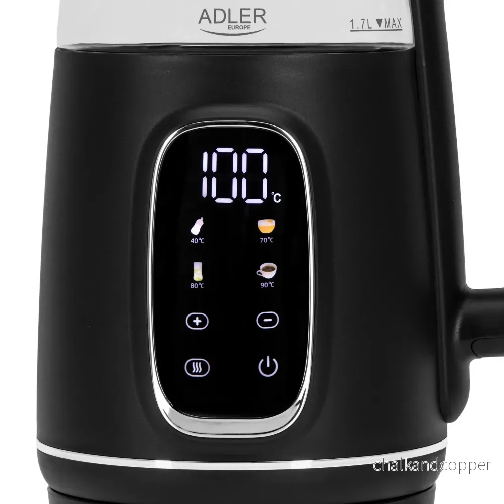 Elektrisk vattenkokare i glas 1,7L Adler, Svart och silver, Temperaturkontroll, LED-display, AD 1305 bs - Bild 2
