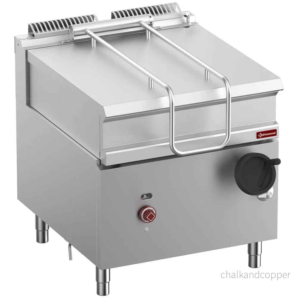 Lutbar elektrisk brattpanna, rostfri tank 80liter, på skåp