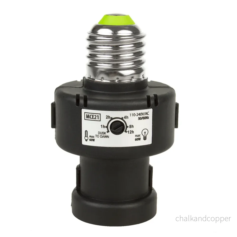 Maclean E27-lamphållare, 100W, med skymningssensor, timer, MCE21B
