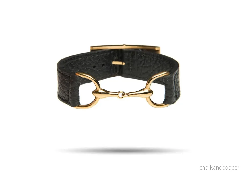 Armband tvådelat bett guldpläterat rostfritt stål & svart läder