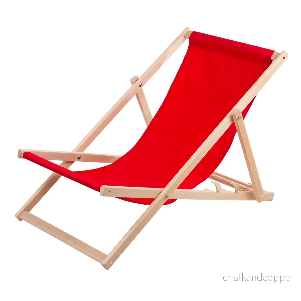 Woodok 2-Sits Solstolsset Av Bokträ Solstol För Självmontering Solstol Trädgårdssäng För Strand Trädgård Balkong Och Terrass Hopfällbar Solstol Upp Till 120 kg Röd - Bild 2