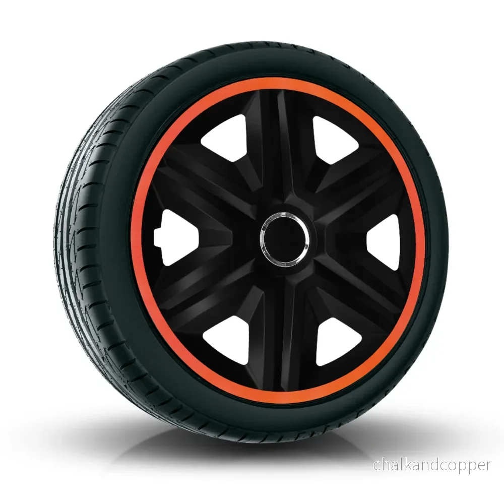 NRM Fast Lux Hjulskydd För Stålfälgar Tvåfärgade Navkapslar Set Med 4 Fordon Lämplig För De Flesta Märken Och Fälgar ABS-Plast (svart/orange, 15") - Bild 2
