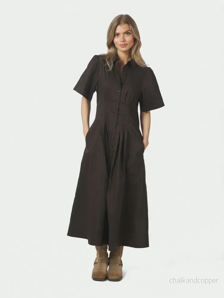 Baia Poplin Dress Chocolate Brown Neo Noir Baia Poplin Dress Chocolate Brown Neo Noir
