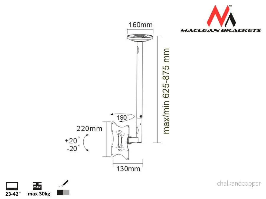 Takmonterat TV-fäste Maclean, 23-42", 30 kg, silver, MC-504A S - Bild 2