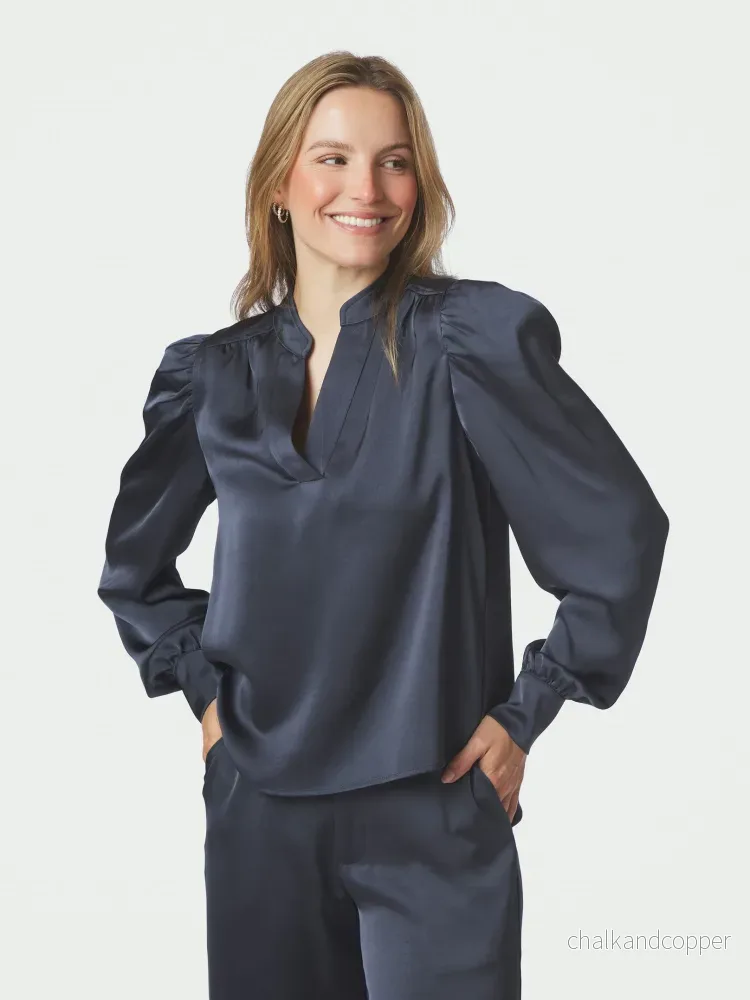 Rosslyn Heavy Sateen Blouse Midnight Blue Neo Noir