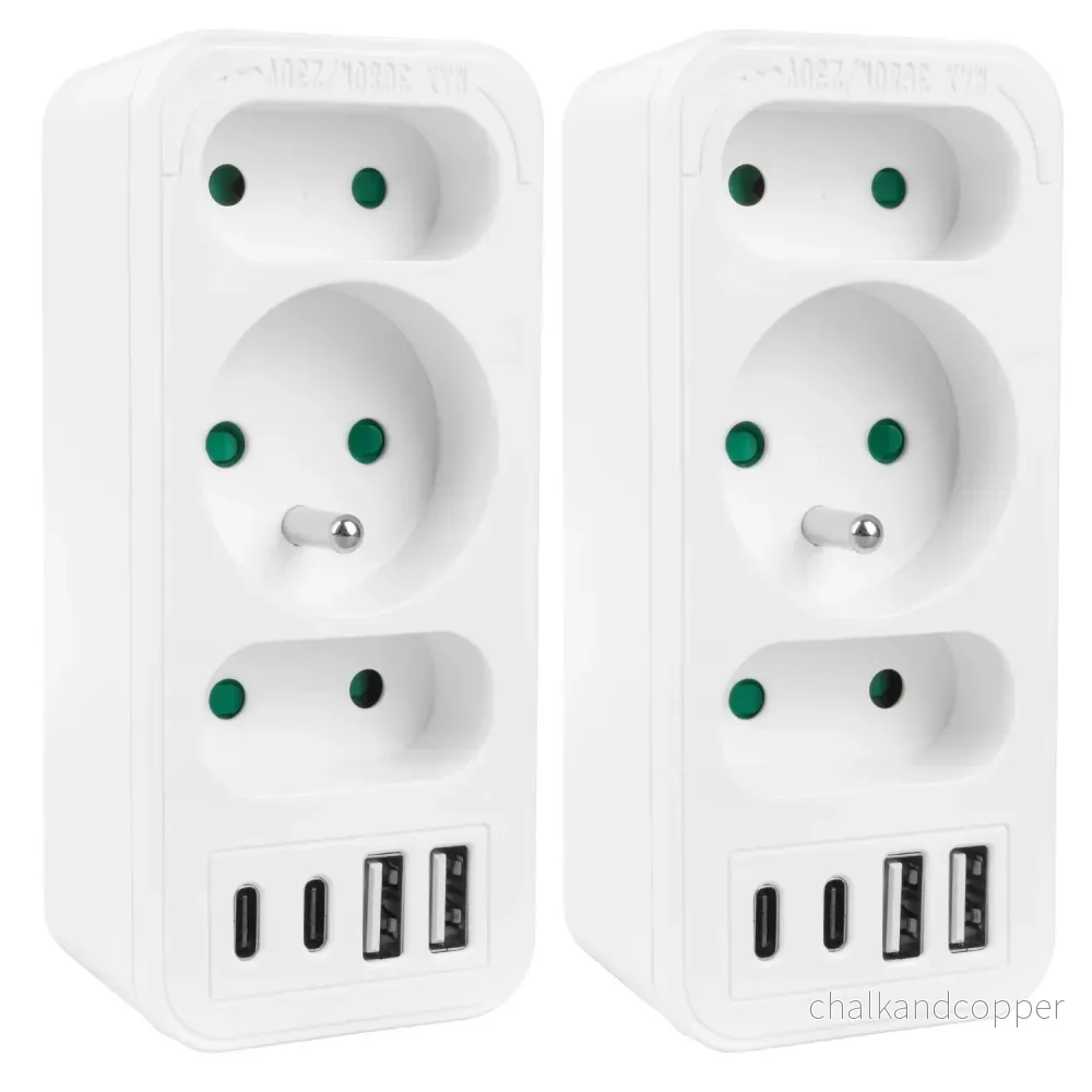 Strömuttag x3 + 4xUSB Maclean, 3-facks splitter, 2xUSB A, 2xUSB C PD 20W, 1x16A + 2x6A, MCE248 F/W, 2 st