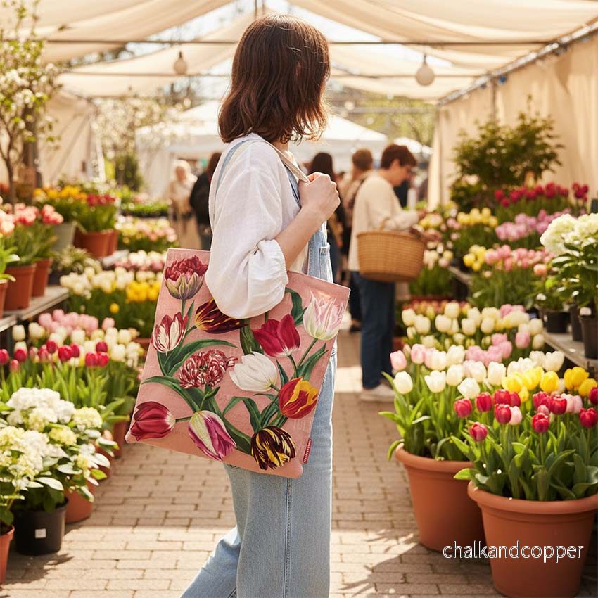 Pretty Tulips Bomullskasse Mörkrosa – Exklusiv Design med Tulpanmotiv - Bild 2