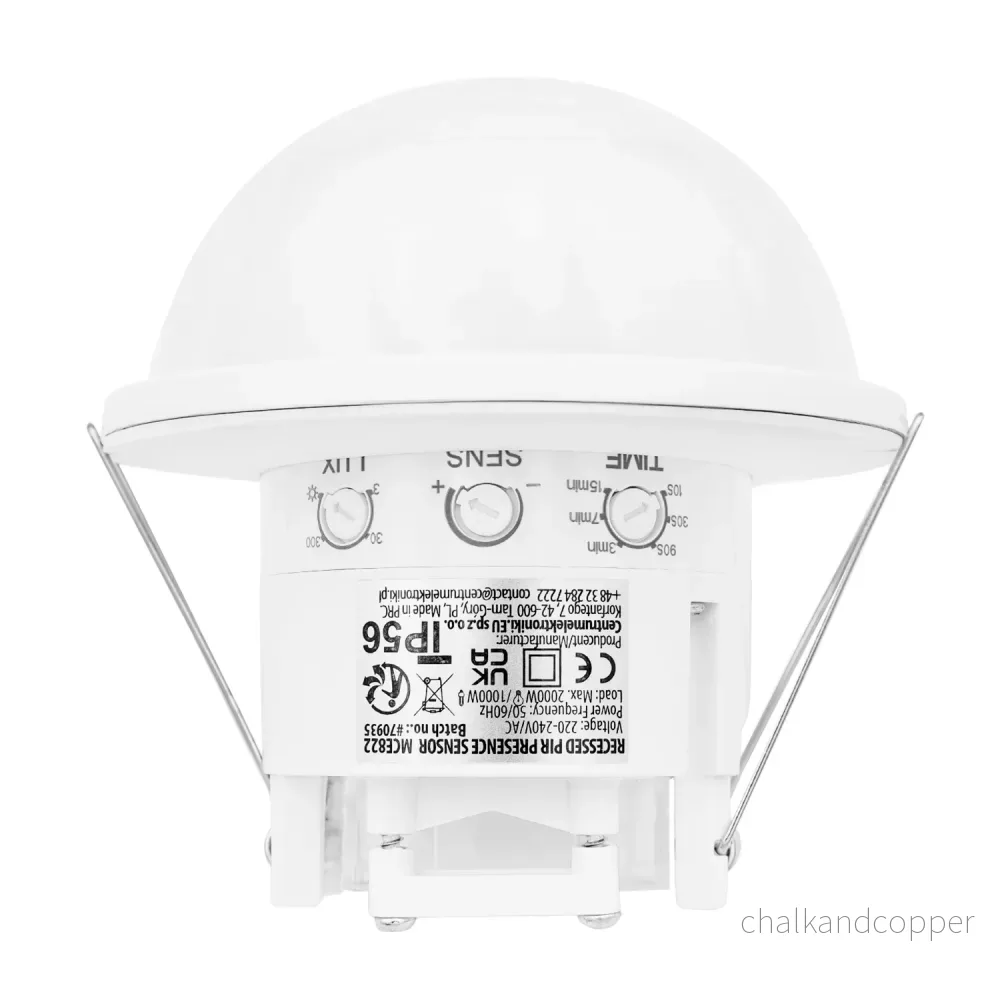 Maclean PIR-närvarosensor, för infällning, räckvidd 10x40 m, 1000 W/2000 W, 220–240 V AC, 50/60 Hz, IP54, MCE822 - Bild 3