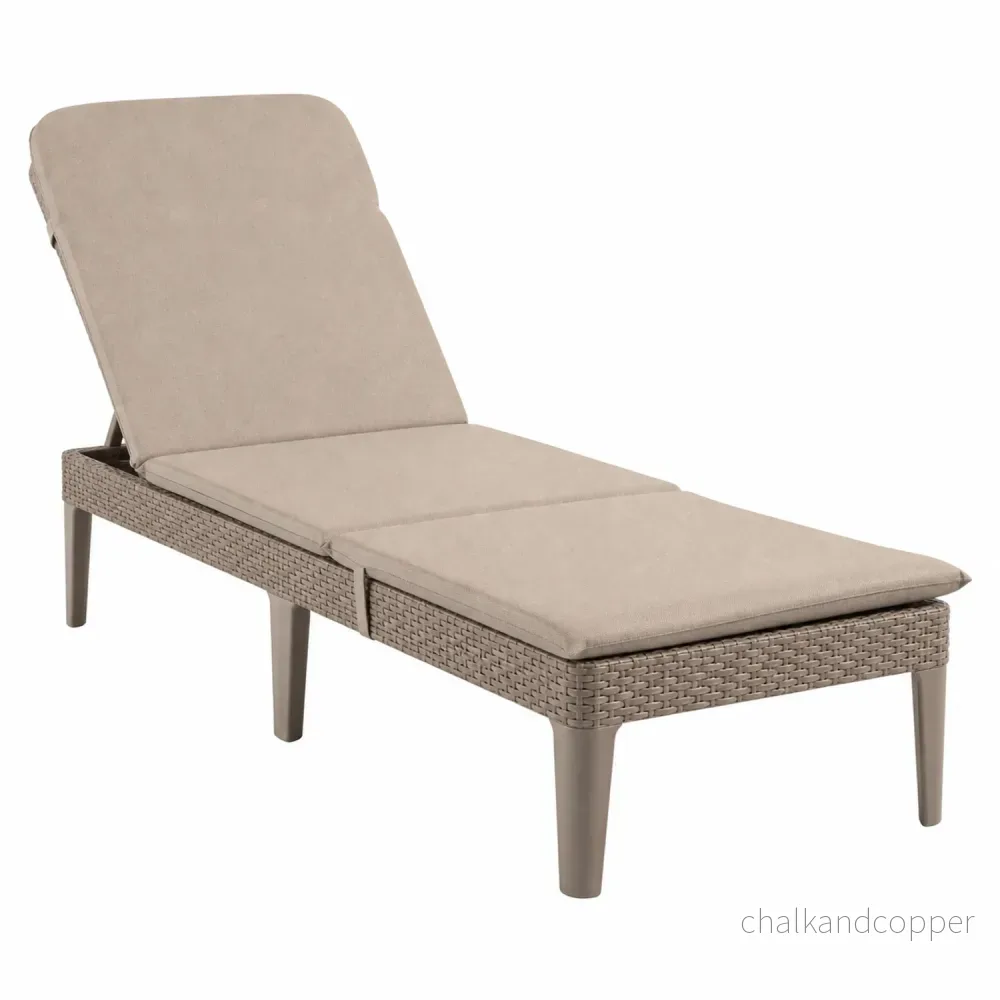 Justerbar trädgårdssolstol Jaipur Sun Lounger i färgen cappuccino + kudde till Jaipur-solstolen, färg beige, tyg S-550 Melange, storlek 190x60 cm