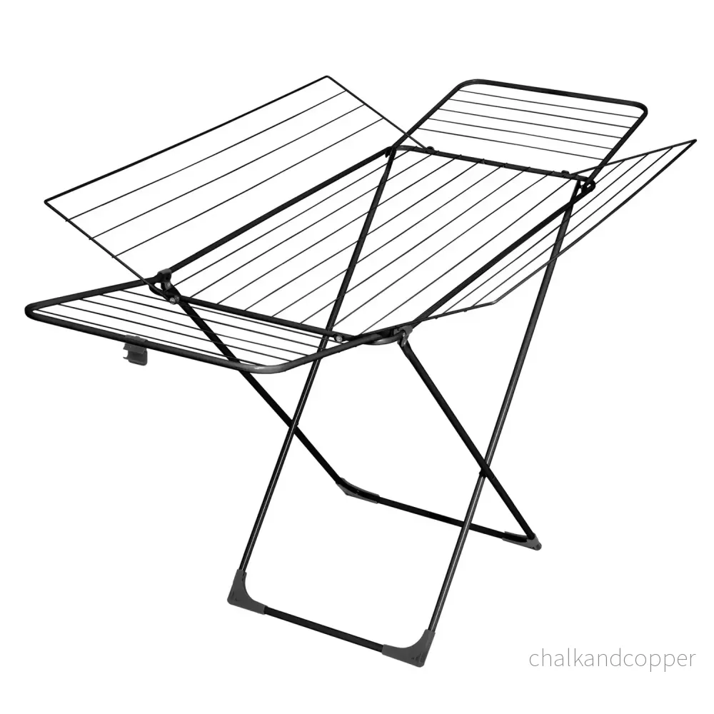 Velkea H300 Hopfällbar Torkställning Med 4 Blad 26 m Torkyta Inomhus Utomhus Svart 183 x 99 x 96 cm Upp Till 22 kg