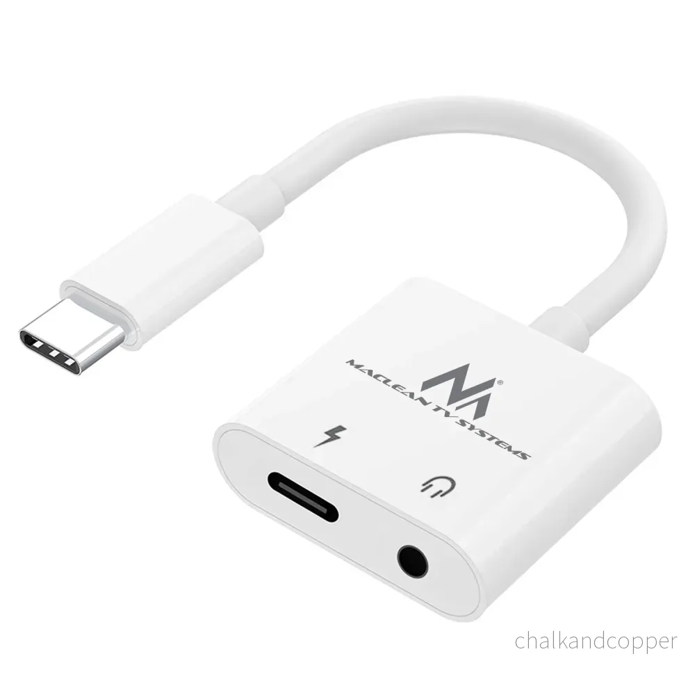 Maclean MCTV-848 2-i-1 USB Typ-C till 3,5 mm-Jackadapter Och PD-Laddningsadapter Adapter Till Hörlursuttag Kabel Minijack USB-C-Kontakt Snabbladdning Kompatibel Med Samsung Huawei etc.
