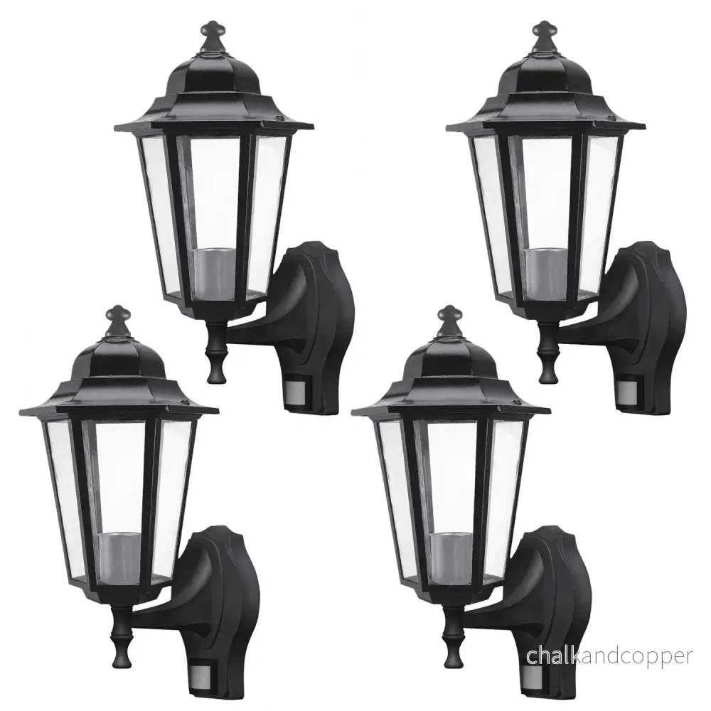 Rabalux vägglampa, utomhus, rörelsesensor, IP43, E27, max 60 W, svart, Velence, 4 stycken