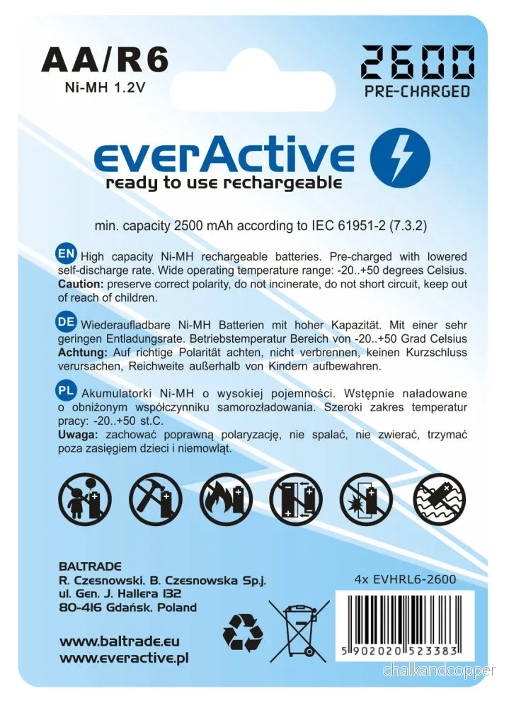 everActive uppladdningsbara batterier Ni-MH R-06 AA 2600mAh - Bild 2
