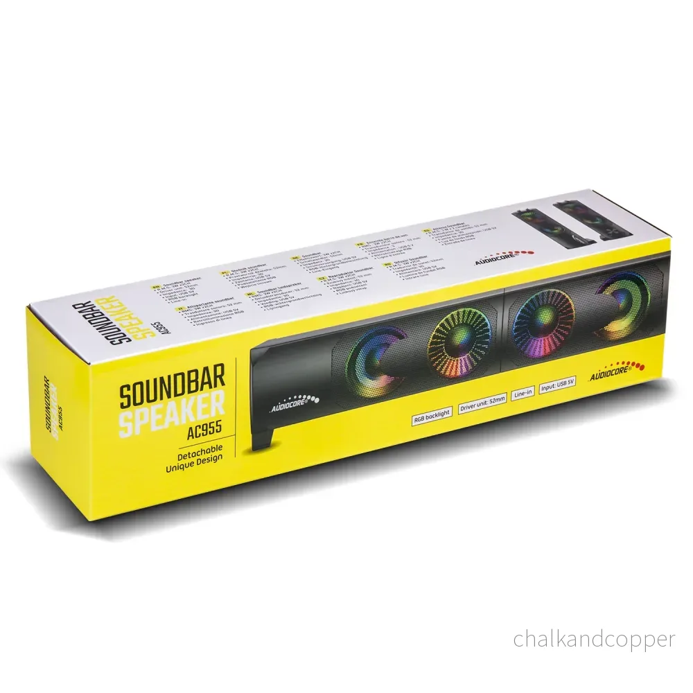 Audiocore AC955 2 i 1 2.0 PC-Högtalare Med Soundbar-Funktion RGB-Bakgrundsbelysning Stereohögtalare 2x3W RMS AUX 3,5 mm USB-Driven - Bild 2
