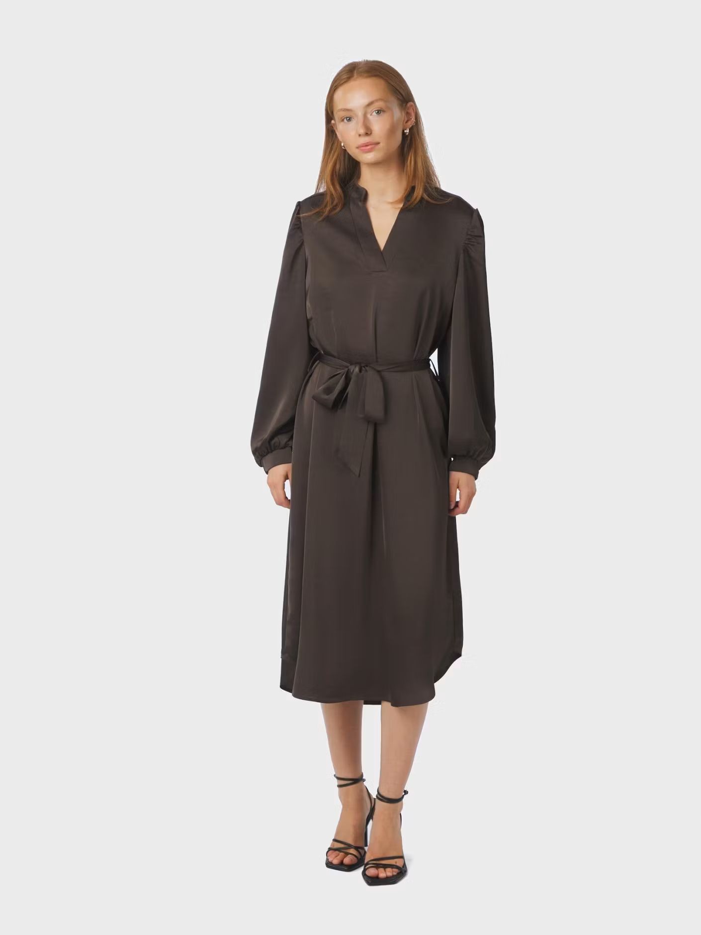 Rolana Heavy Sateen Dress Dark Brown Neo Noir Rolana Heavy Sateen Dress Dark Brown Neo Noir
