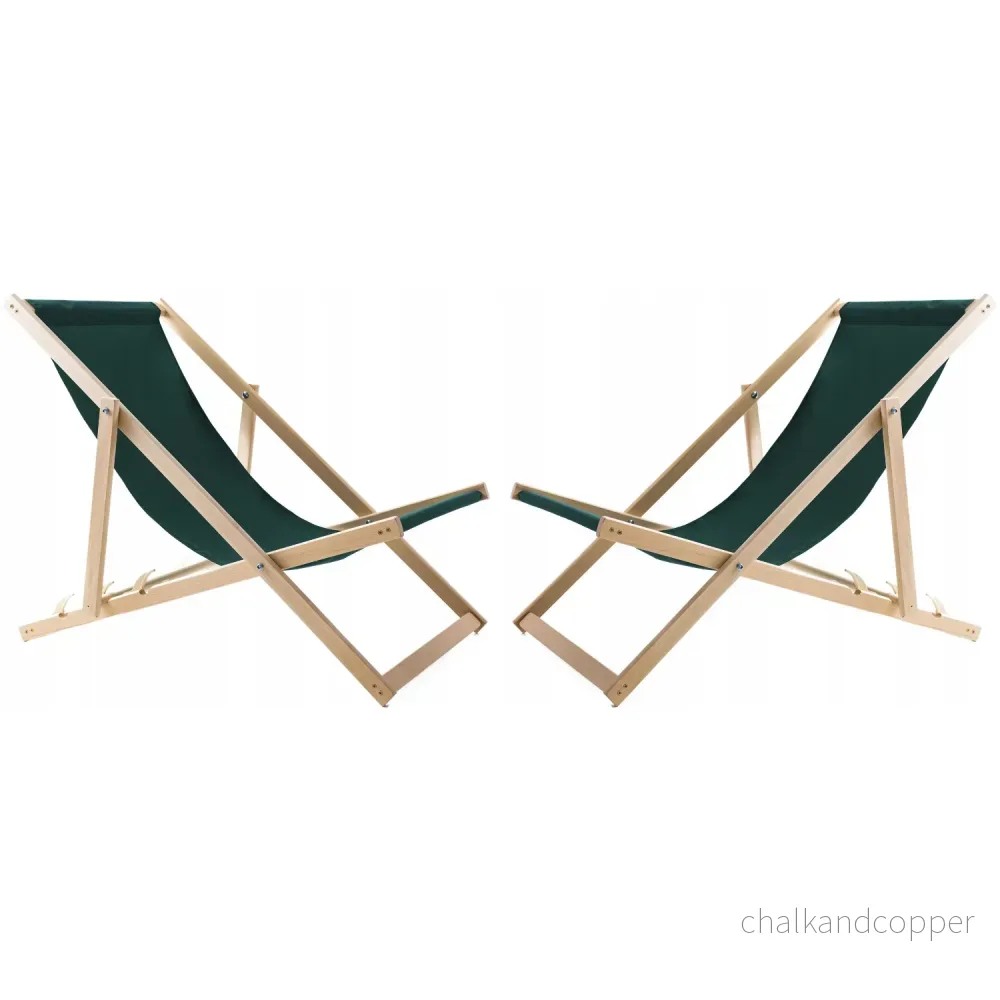 Set med 2 strandstolar, grön + soffbord i trä Woodok - Bild 2