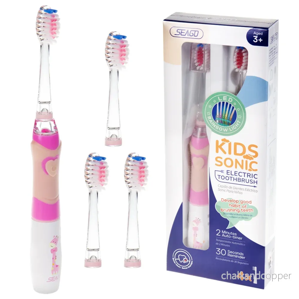 SEAGO Sonic-tandborste för barn, rosa, 1xAA 1,5V (ingår ej), 3 stift, SG-977 Rosa