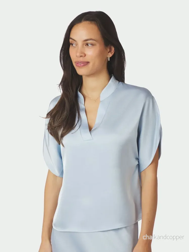 Anelle Heavy Sateen Blouse Light Blue Neo Noir Anelle Heavy Sateen Blouse Light Blue Neo Noir