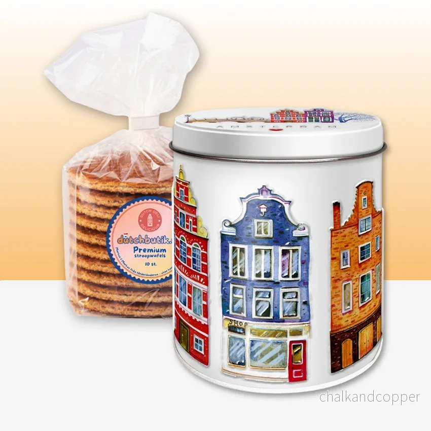 I Love Amsterdam stroopwafel-/förvaringsburk med premium stroopwafels (10 st, ca 350 g totalt) – Exklusivt gåvoset I Love Amsterdam stroopwafel-/förvaringsburk med premium stroopwafels (10 st, ca 350 g totalt) – Exklusivt gåvoset