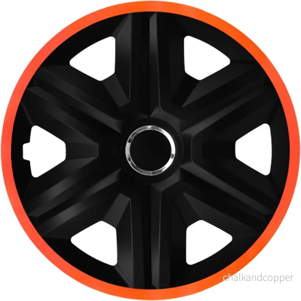 NRM Fast Lux Hjulskydd För Stålfälgar Tvåfärgade Navkapslar Set Med 4 Fordon Lämplig För De Flesta Märken Och Fälgar ABS-Plast (svart/orange, 15")