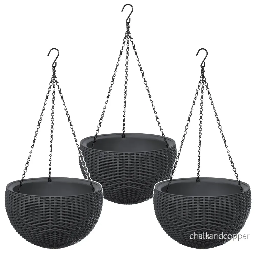 Hängande blomkruka Keter Sphere Planter, färg antracit, 3 st