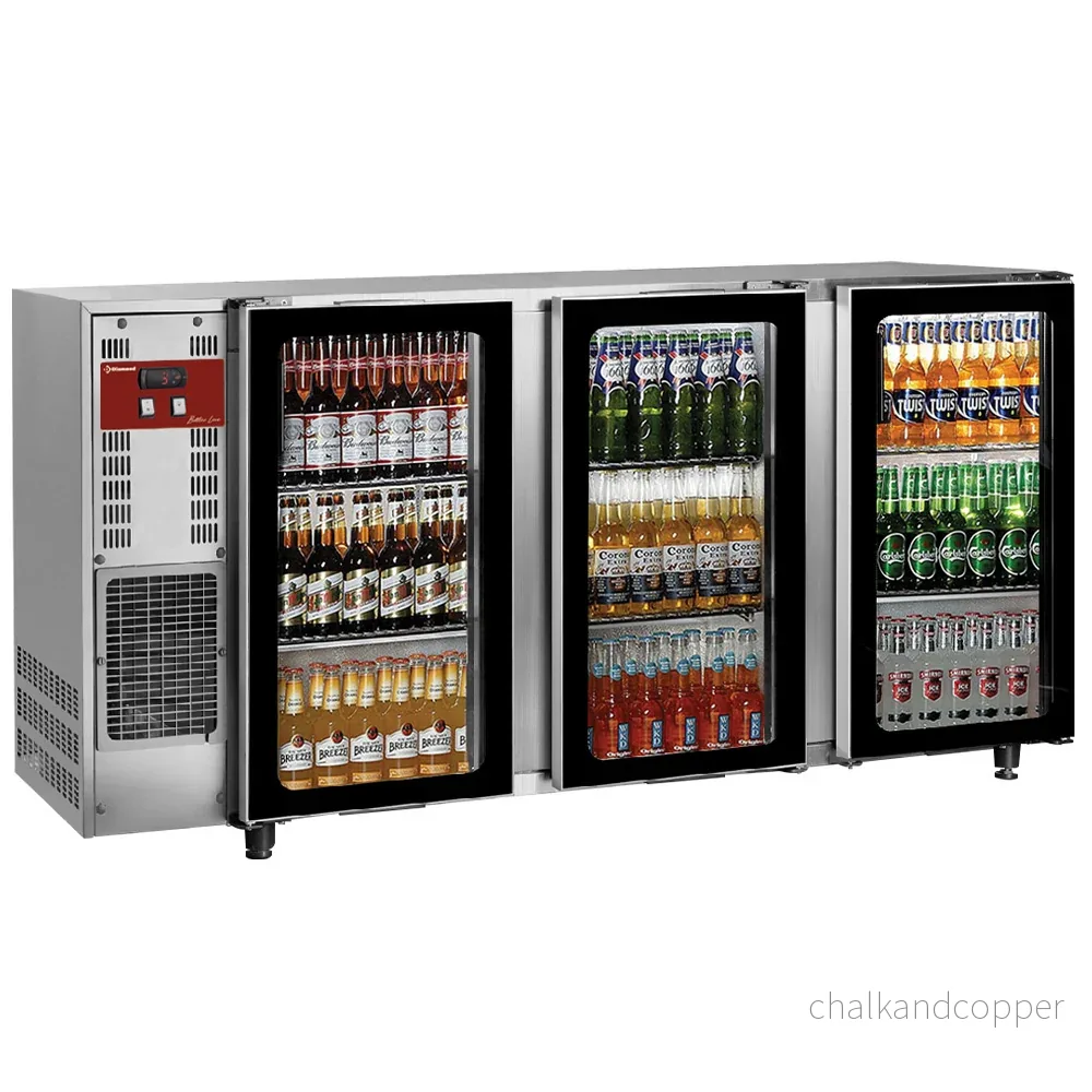Flaskkylare, rostfritt stål, 3 glasdörrar, 579 liter