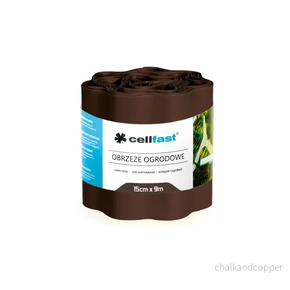 Vattentät och flexibel korrugerad trädgårdskant i plast 15cm x 9m Cellfast brun