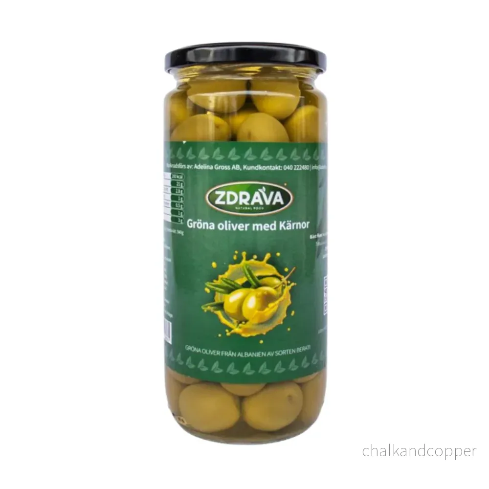 Gröna oliver med kärnor 550 g
