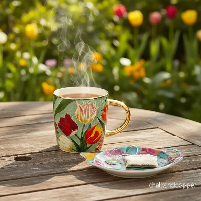 Tepåshållare Pretty Tulips – Grön Melamin (110×130 mm) - Bild 2