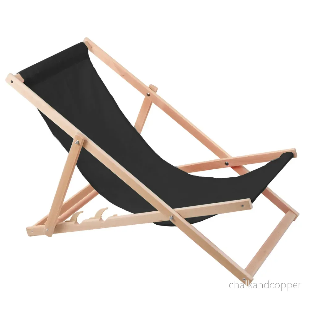 Woodok solstol i bokträ, svart, perfekt för strand, balkong, terrass - Bild 2