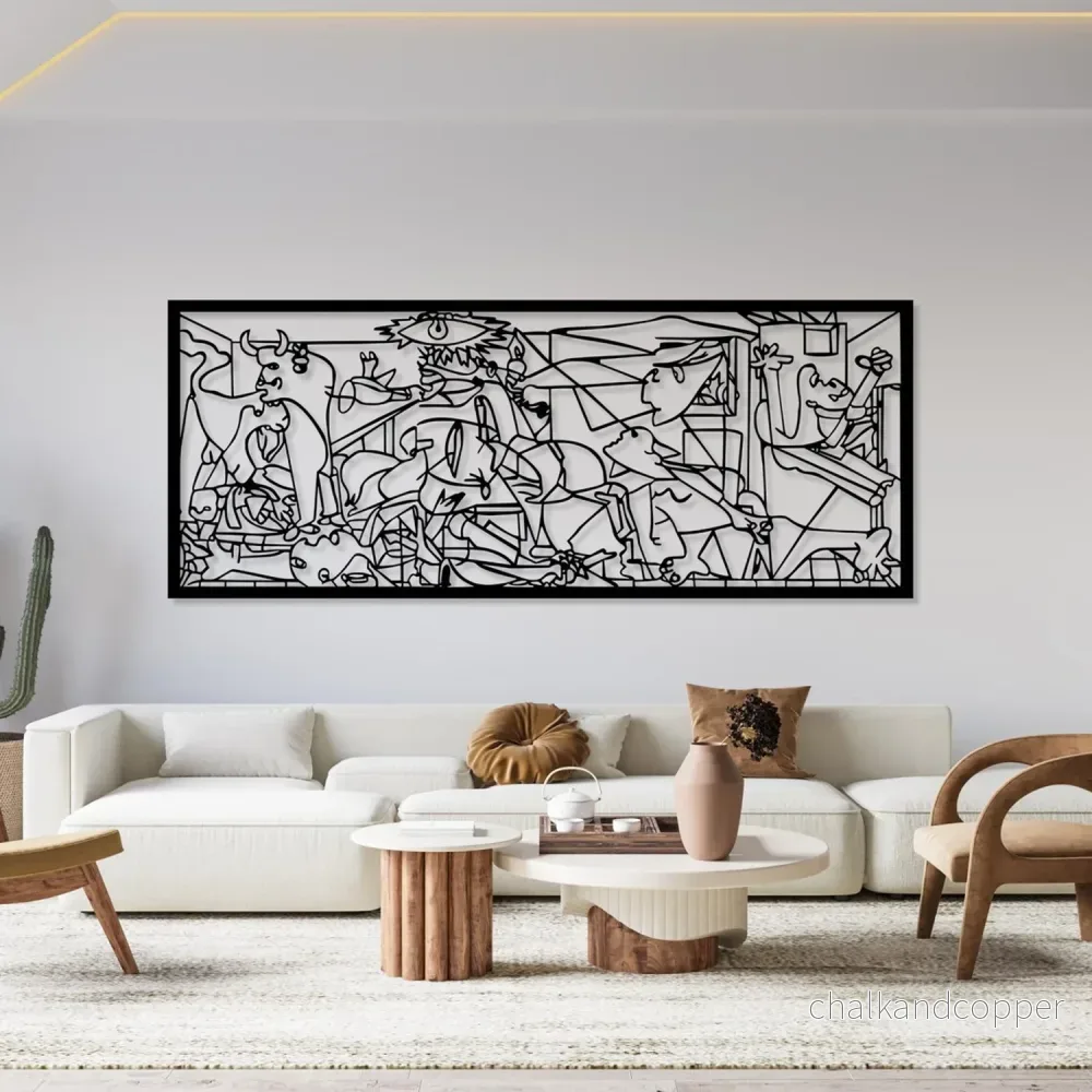 Genombruten målning, 3D-väggdekoration, 3D-målning "Guernica av Pablo Picasso" 120x48cm Svart - Bild 2