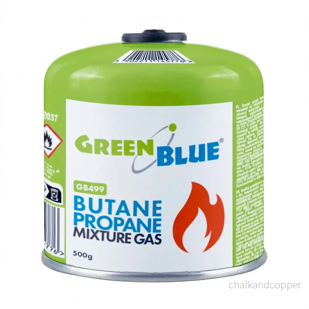 6 st. GreenBlue-gaspatroner à 500 g. Certifikat: Pi 0437, uppfyller EN417, butan-propan, användningstemperatur -10 °C till +40 °C, gängad ventil 7/16'' GB499 - Bild 2
