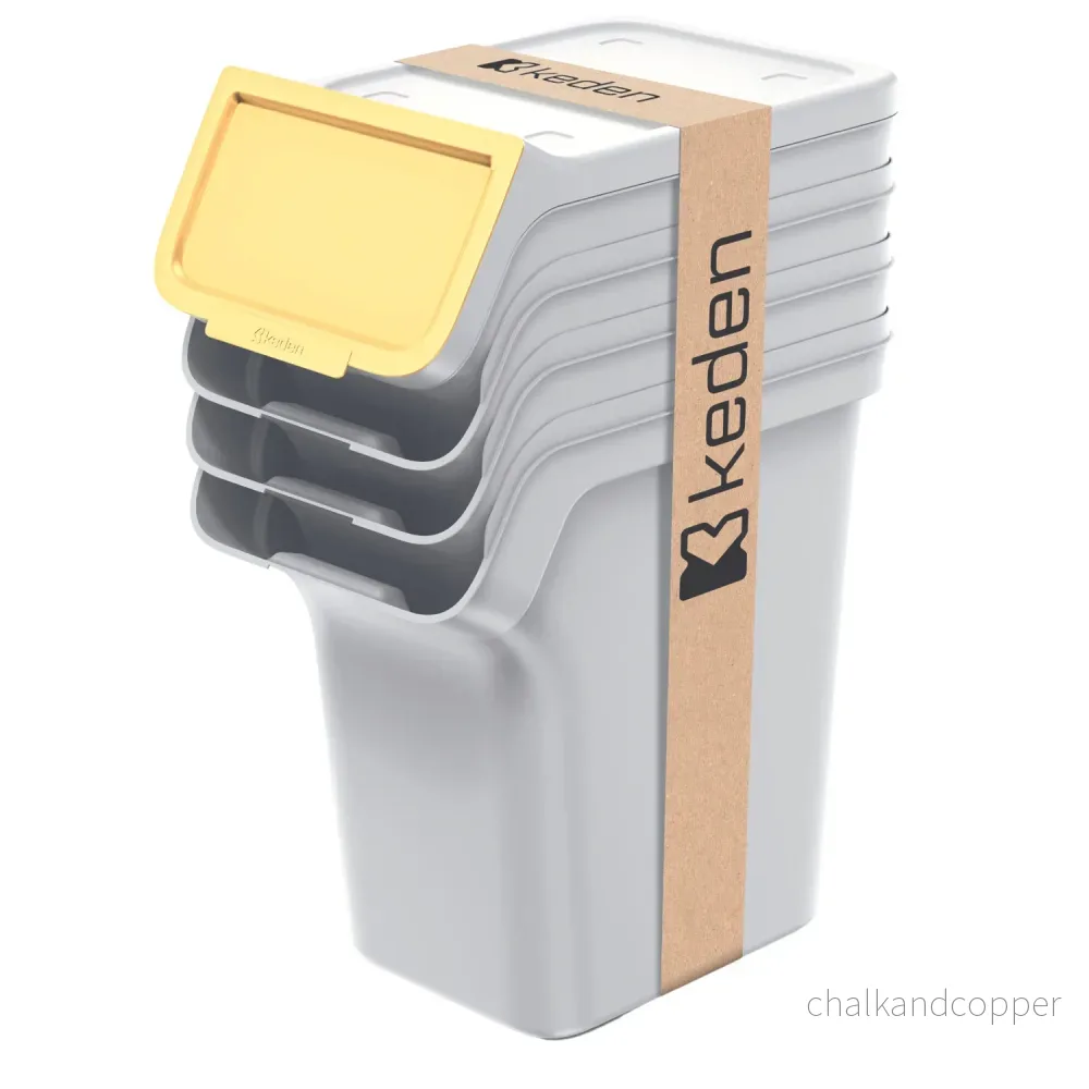 Soptunna Keden, för källsortering, 4x20 liter, aska, Stapelbox - Bild 3