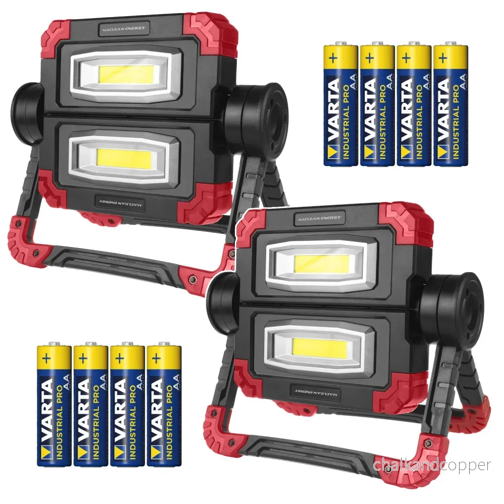 Maclean LED COB-arbetslampa, 300 lm, 3 lyslägen, färgtemperatur 6500 K, MCE439 2 st + 8x Varta Industrial AA-batterier