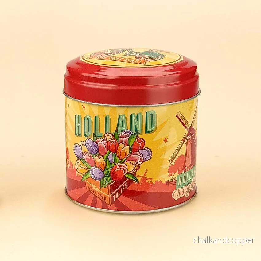 Hollandsk burk som passar för sirapsvåfflor i Holland Tulips röd/gul retrostil