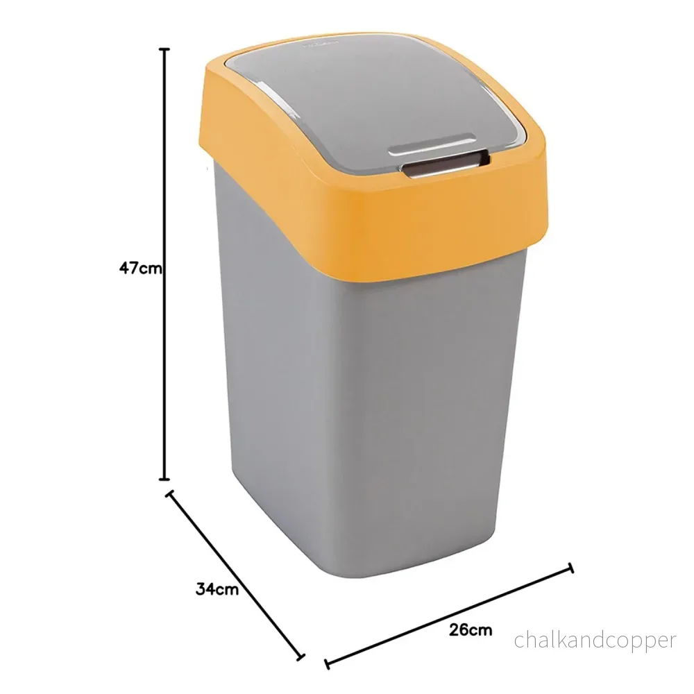 Cuver avfallskärl för källsortering, med lock, grått, orange ram, 25 liter, Flip Bin-serien. Det manuellt öppningsbara locket döljer sopor och förhindrar dålig lukt. - Bild 2
