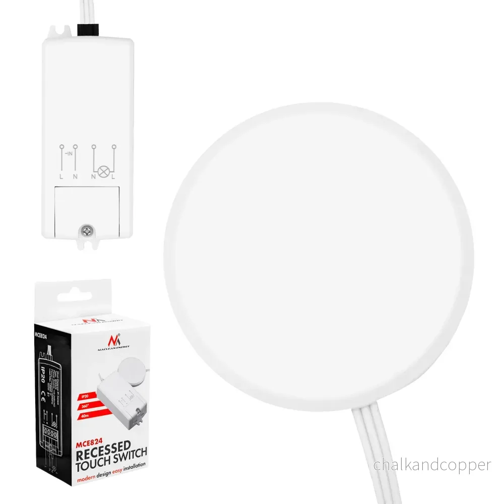 Maclean infälld touchbrytare, <40 mm, 110–240 V växelström, max. belastning 600 W för LED, MCE824