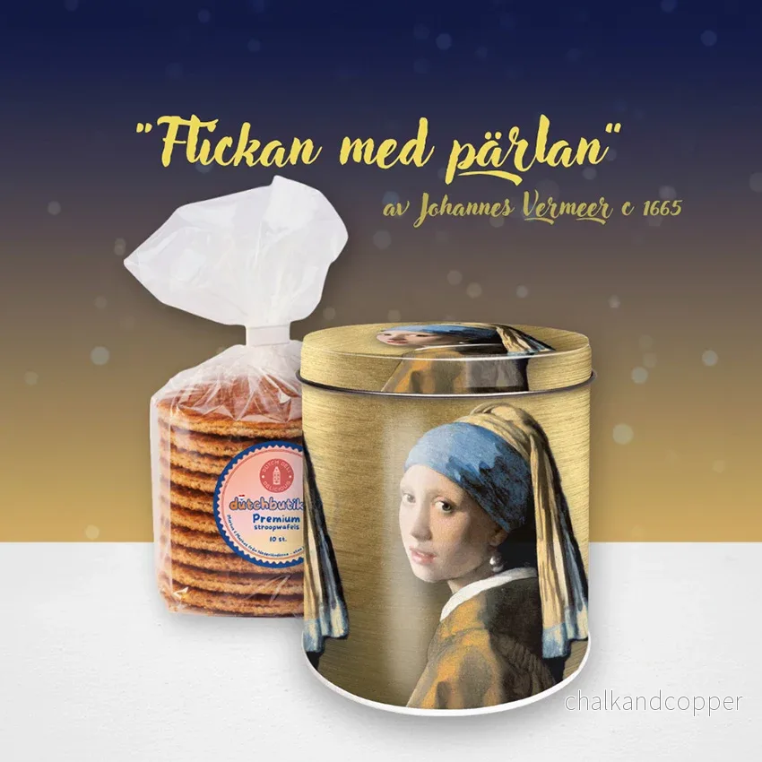 Vermeer plåtburk med premium stroopwafels (10 st, ca 350 g totalt) – Exklusivt gåvoset Vermeer plåtburk med premium stroopwafels (10 st, ca 350 g totalt) – Exklusivt gåvoset