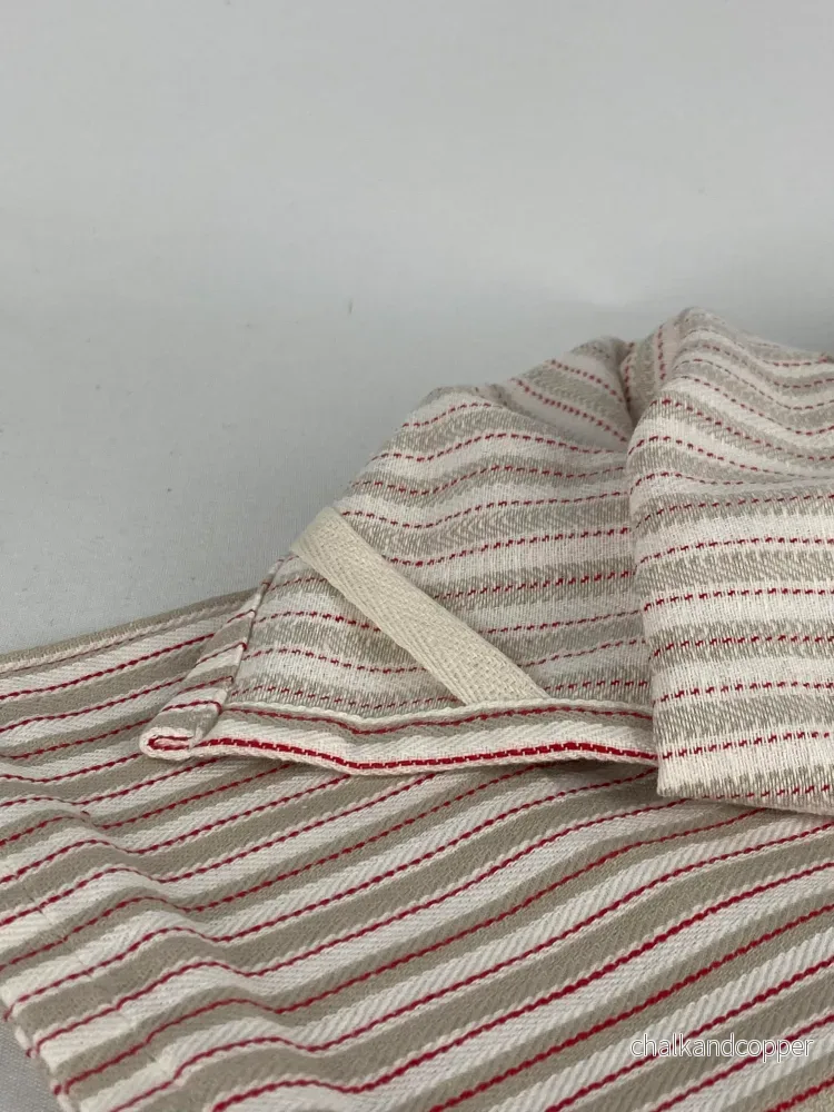 Kökshandduk randig röd/vit/beige