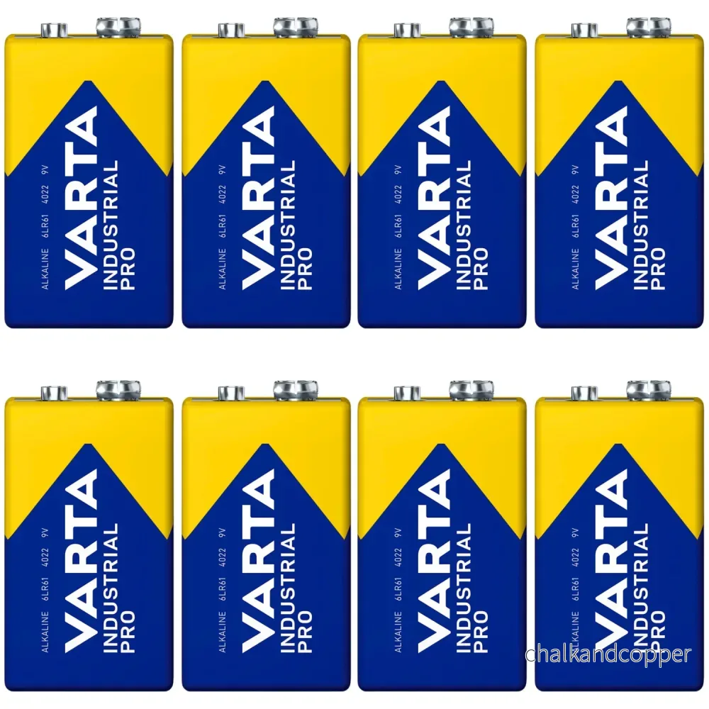 8x batteri R9V R-9 6LR61 9V R-9 alkaliskt Varta Industrial Pro