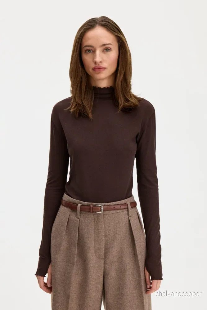 Rib Mock Neck Top Dark Chocolate Filippa K Rib Mock Neck Top Dark Chocolate Filippa K